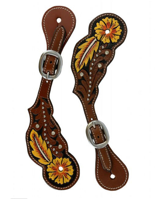 202608 - Ladies Flower & Feather Tooled Spur Straps