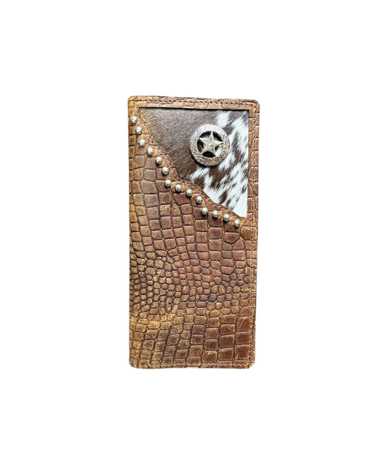78161 - Brown Faux Alligator Hair on Cowhide Bi-fold Wallet