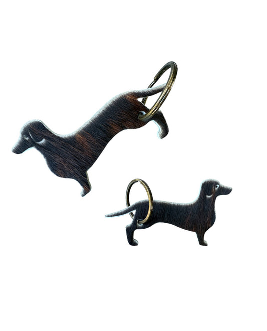 A8746 - Double Sided 100% Hair On Hide Leather Dashshund Tag Keychain