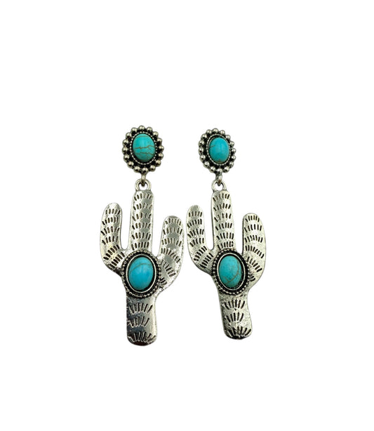 J7077 - Cactus Turquoise Stud Dangles Earrings