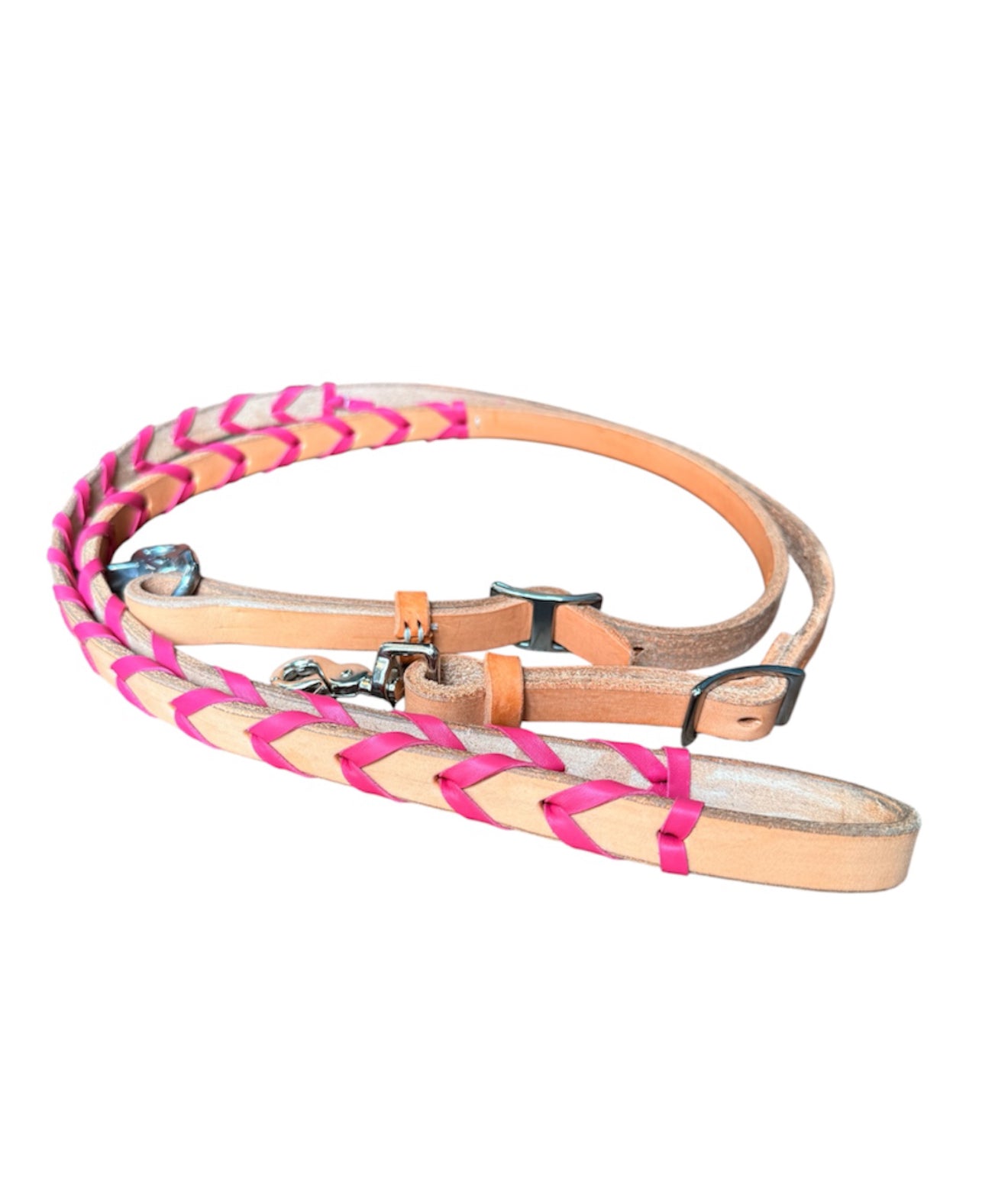 T5020HP  - Hot Pink Aust Made Laced Barrel Reins - Rawhide Western Wear 