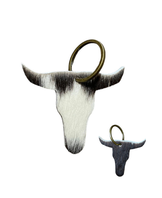 A8731 - Double Sided 100% Hair On Hide Leather Bull Keychain