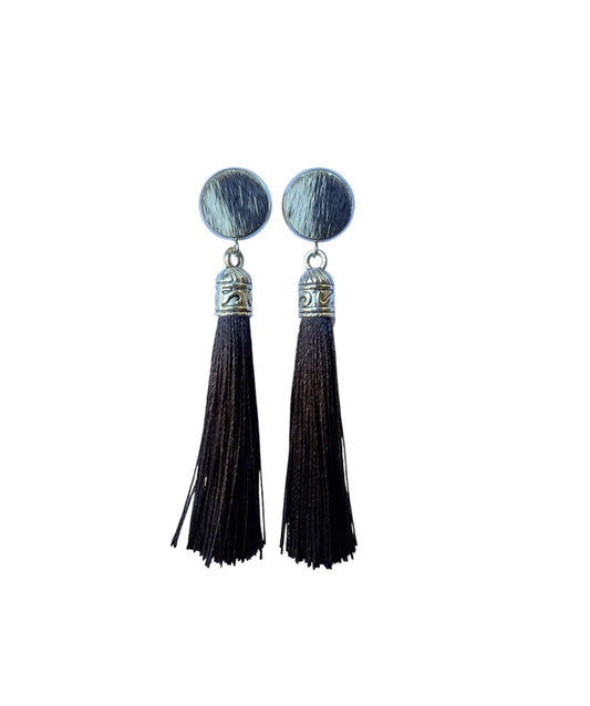 J6670A - 100% Hair on Hide Stud Tassel Earrings
