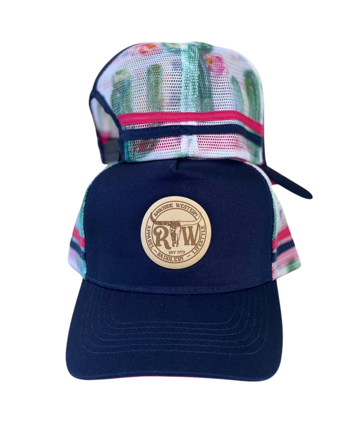 P4199 - Rawhide Lifestyle Cactus Leather Patch Country Trucker Cap