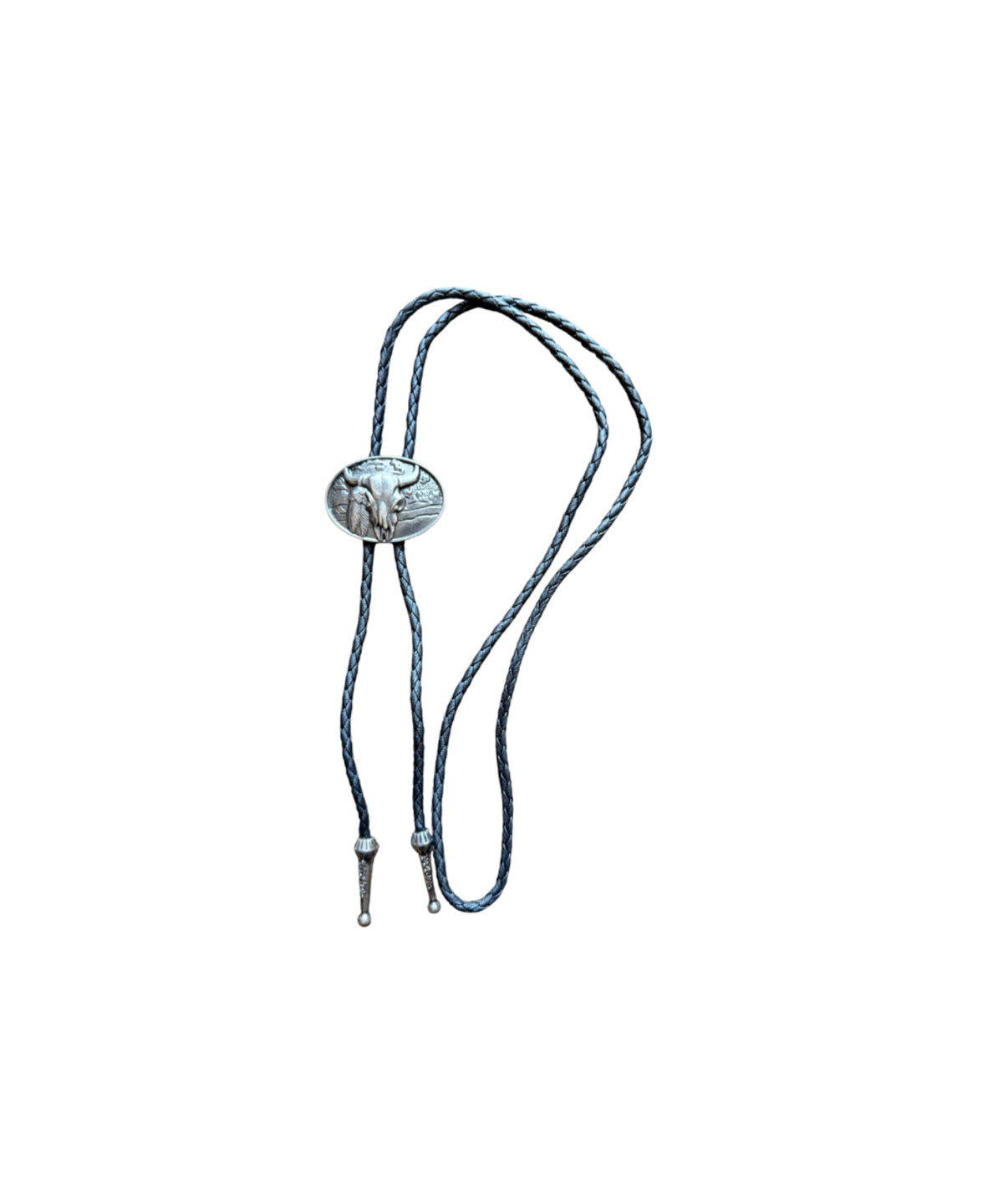 J7083 - Bolo Tie w Bull Skull & Feather - Rawhide Western Wear 