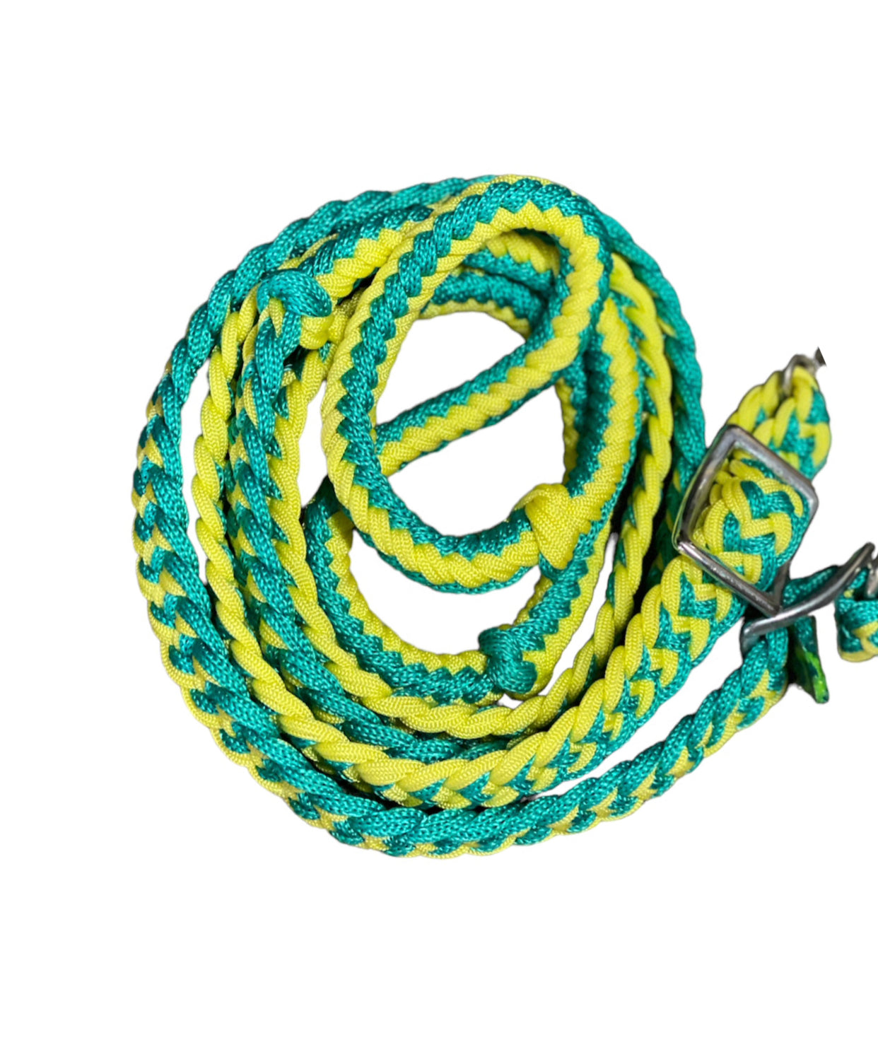 T5300 Two Colour Braided Barrel Reins with Knots Rawhide Western