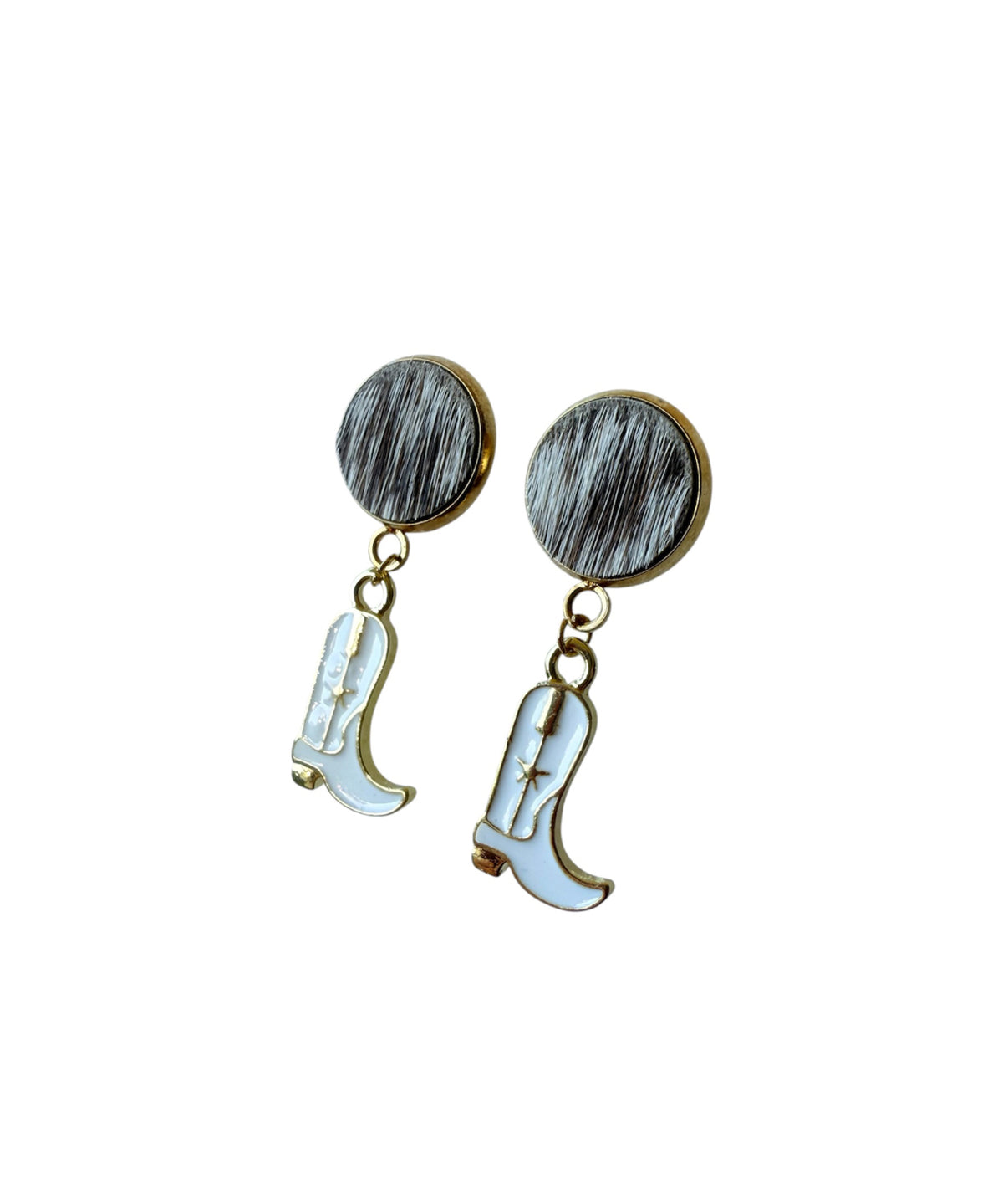 J7017 - 100% Hair on Hide Stud Dangle Earrings - Rawhide Western Wear 