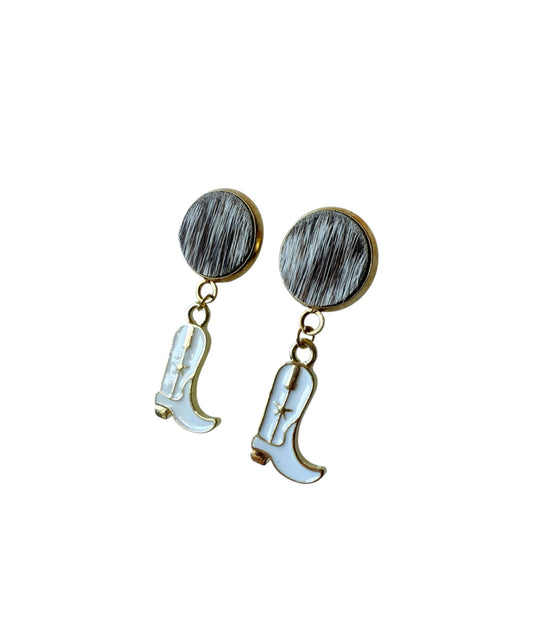 J7017 - 100% Hair on Hide Stud Dangle Earrings - Rawhide Western Wear 