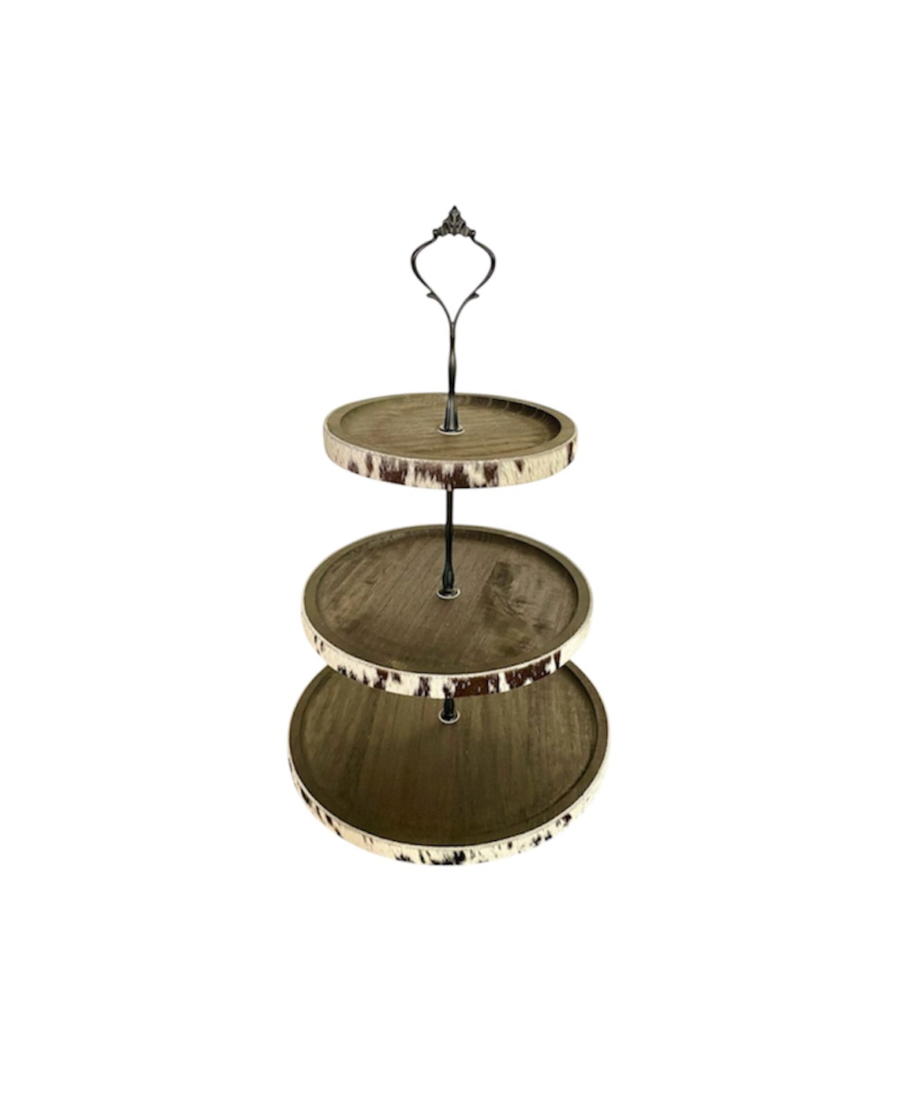 A8907A - Wooden Cupcake/Fruit Stand w Cowhide Trim