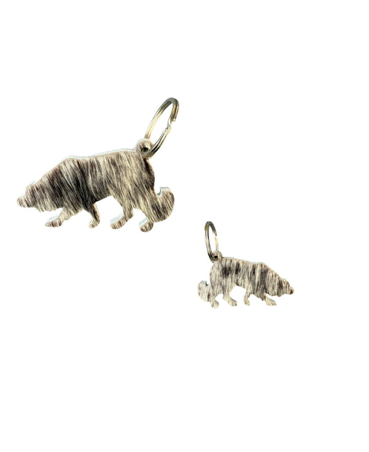 A7846 - Double Sided 100% Hair On Hide Leather Sheepdog Keychain