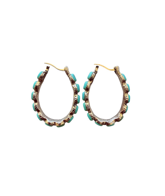 J7081A - Oval Shape Turquoise Dangle Earrings - Rawhide Western Wear 