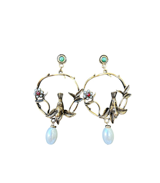 J6517 - Western Bird on a Branch Stud Dangle Earrings