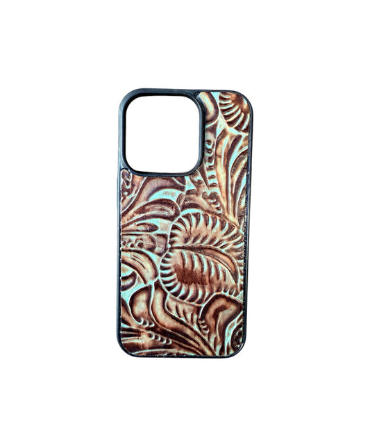 A8468 - IPhone 14 Pro Tooled Leather w Rubber Case