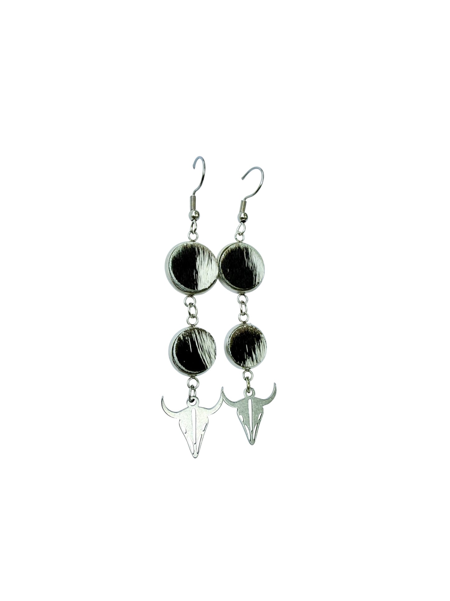 J7042 - 100% Hair on Hide Earrings with Steer Head - Rawhide Western Wear 