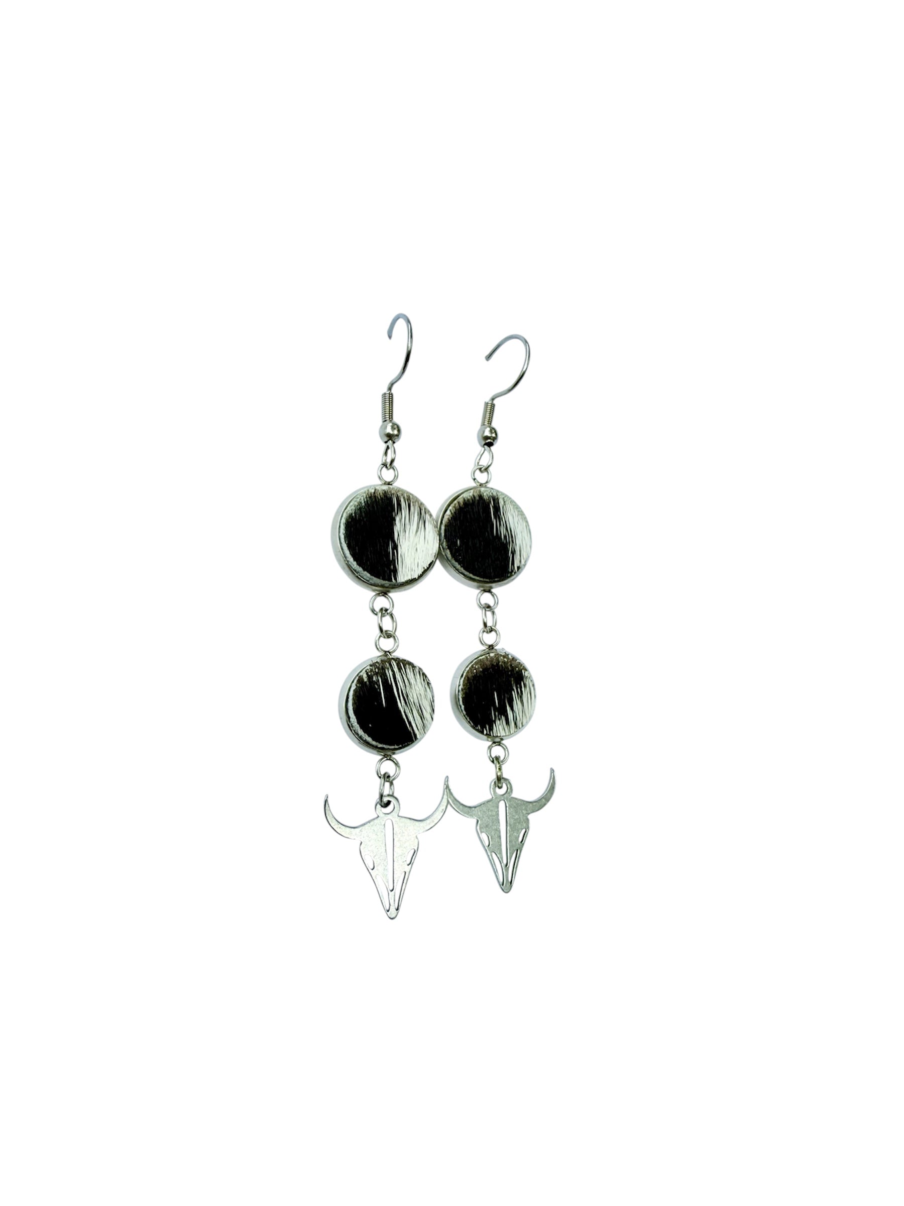 J7042 - 100% Hair on Hide Earrings with Steer Head - Rawhide Western Wear 