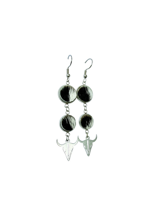 J7042 - 100% Hair on Hide Earrings with Steer Head - Rawhide Western Wear 