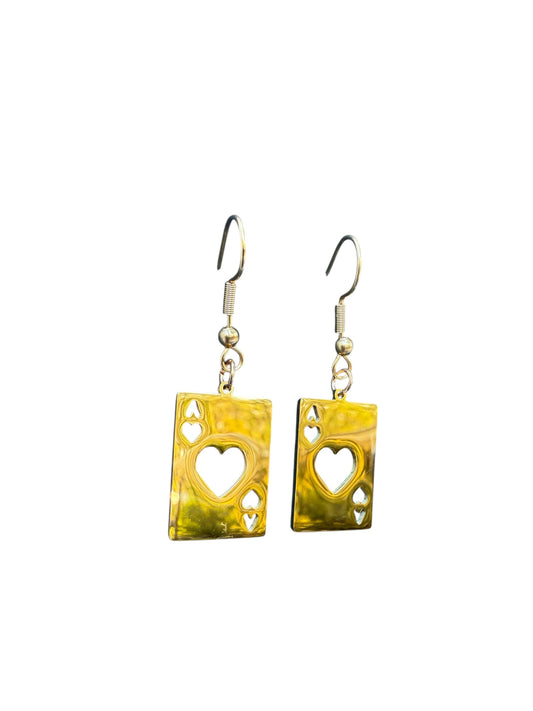 J6487B - Highly reflective Gold Colour Ace Dangle Earrings
