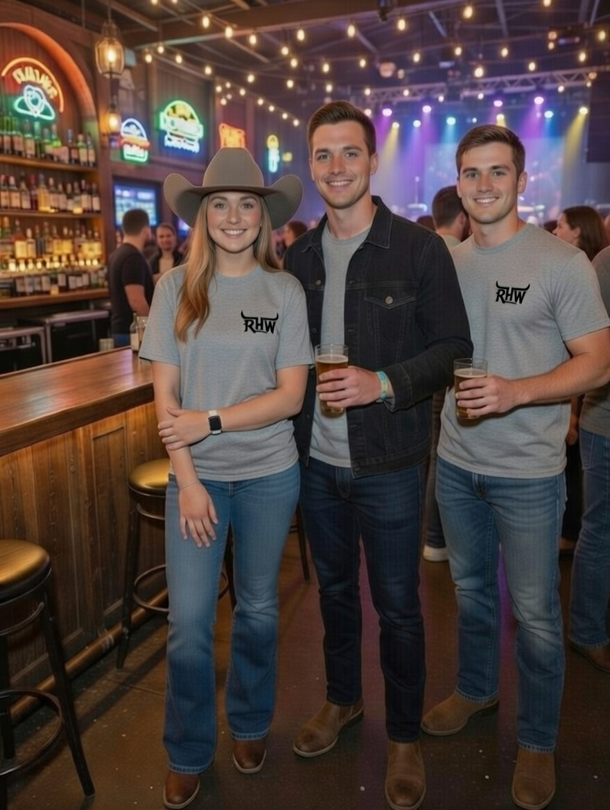 P4234 - Grey with black Logo Rawhide Round Neck Unisex Tee (Copy) - Rawhide Western Wear 