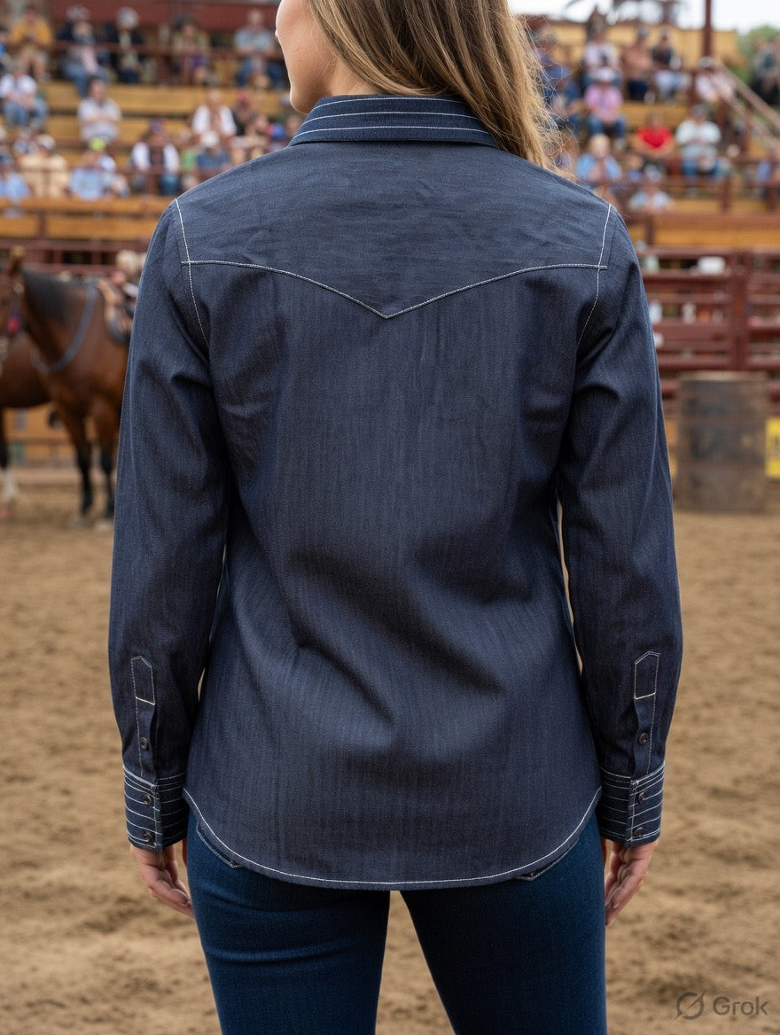 Stockyard Stripe Charcoal Ladies Rawhide Western Arena Shirt - Rawhide Western Wear 