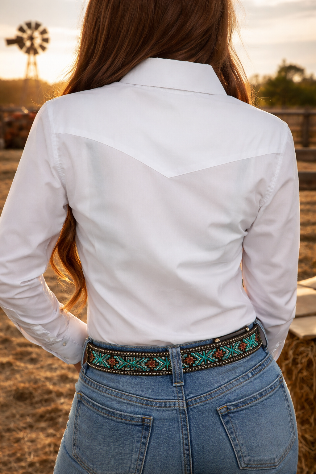 L1157 Ladies Plain White Rawhide Western Shirt With Pockets | Fitted A L1157 Ladies Plain White Rawhide Western Shirt With Pockets | Fitted A