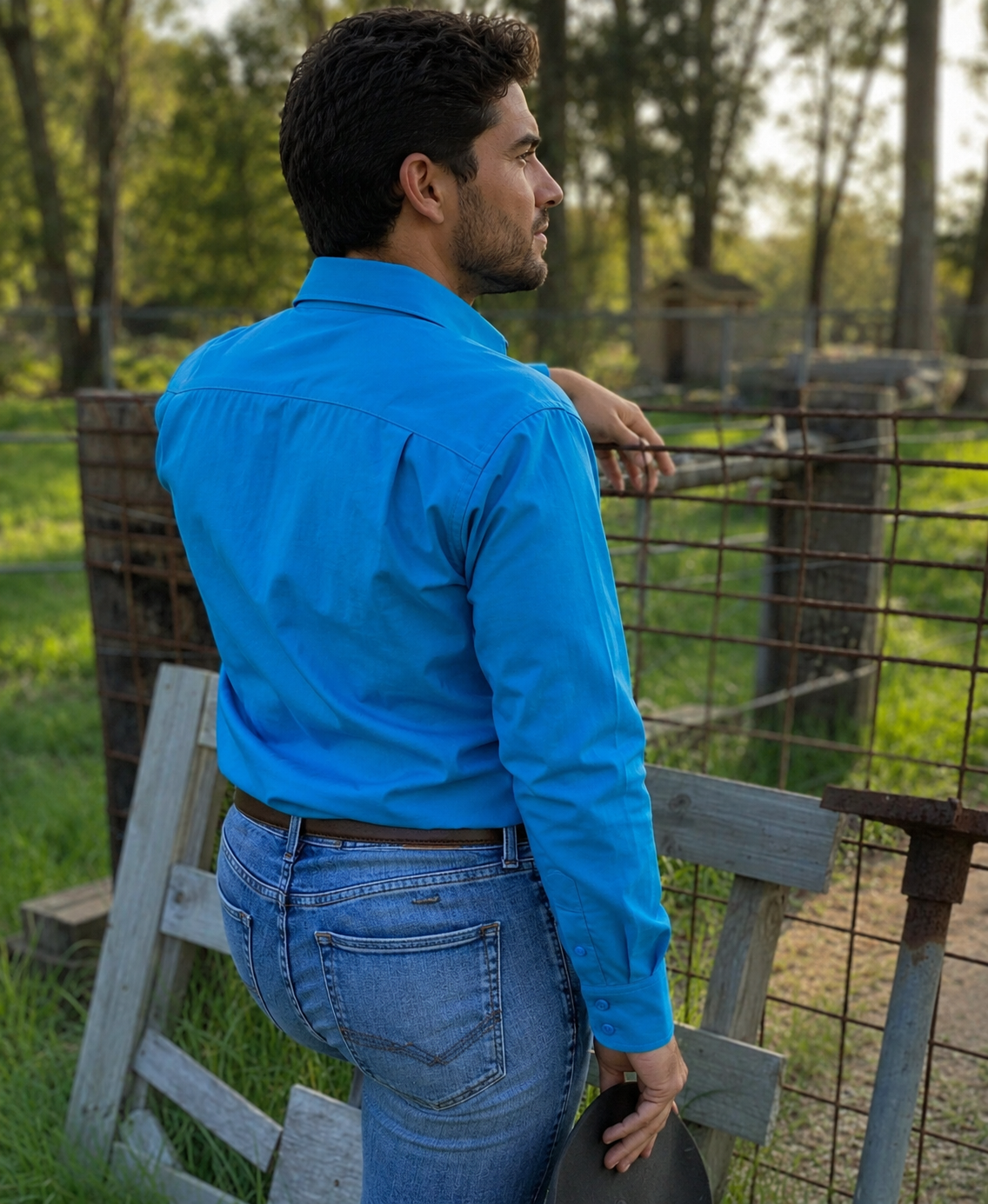 M3051B - Rawhide Denver Blue Mena Work Shirt - Rawhide Western Wear 