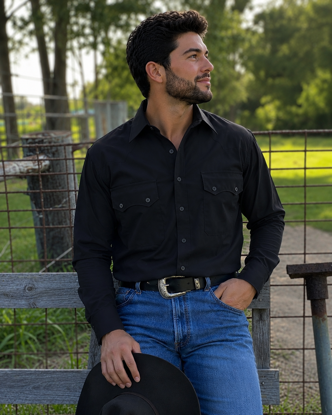 M3051BL - Rawhide Denver Black Mena Work Shirt - Rawhide Western Wear 