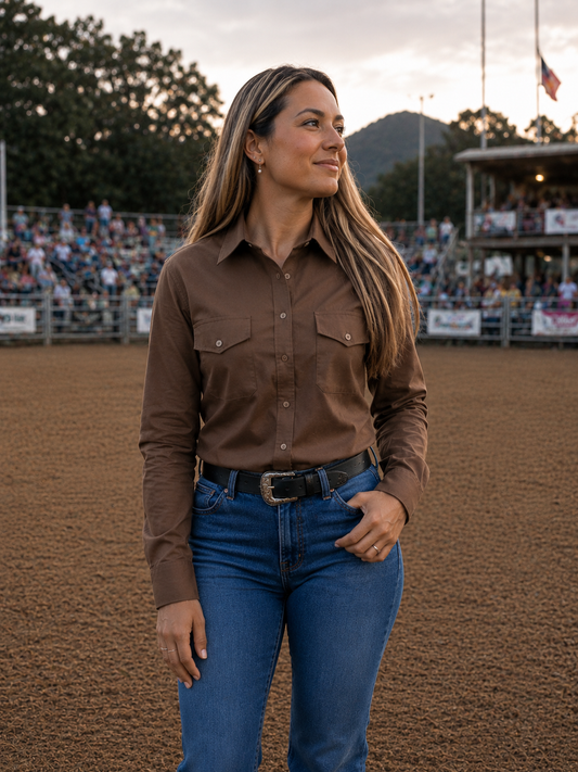 L1477B - Rawhide Denver Brown Ladies Work Shirt - Rawhide Western Wear 