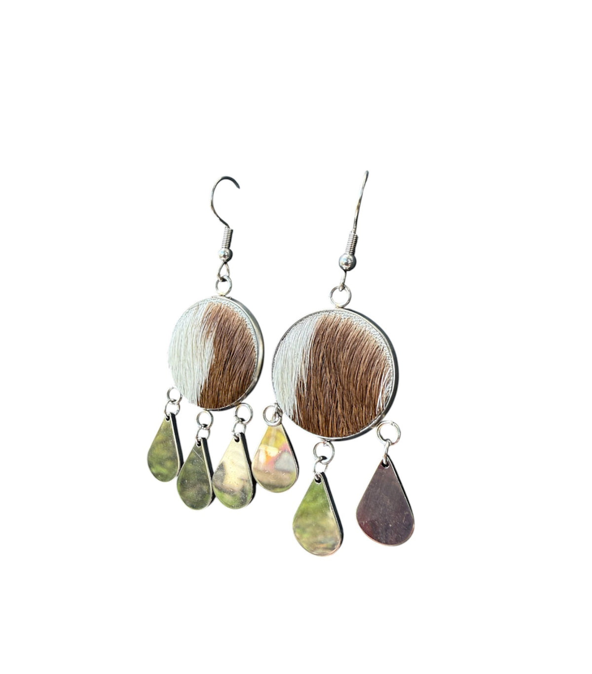 J6979B - Round Hide Fishhook Dangle Earrings