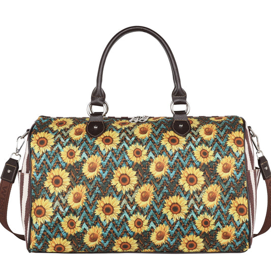 MW12325110 - Montana West Leopard Sunflower Print Canvas Weekender Bag