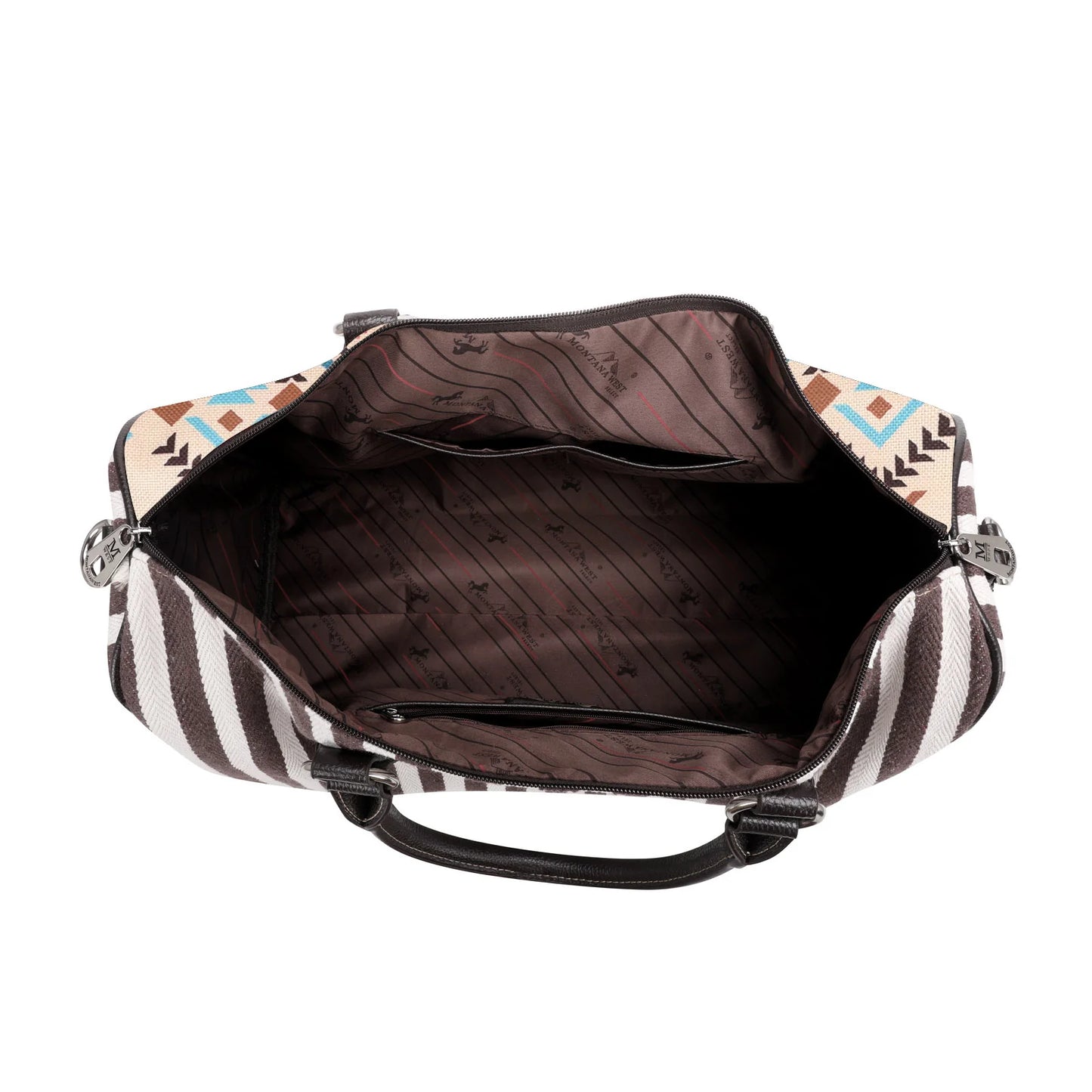 MW12355110 - Montana West Tan Southwest Geometric Print Canvas Weekender Bag
