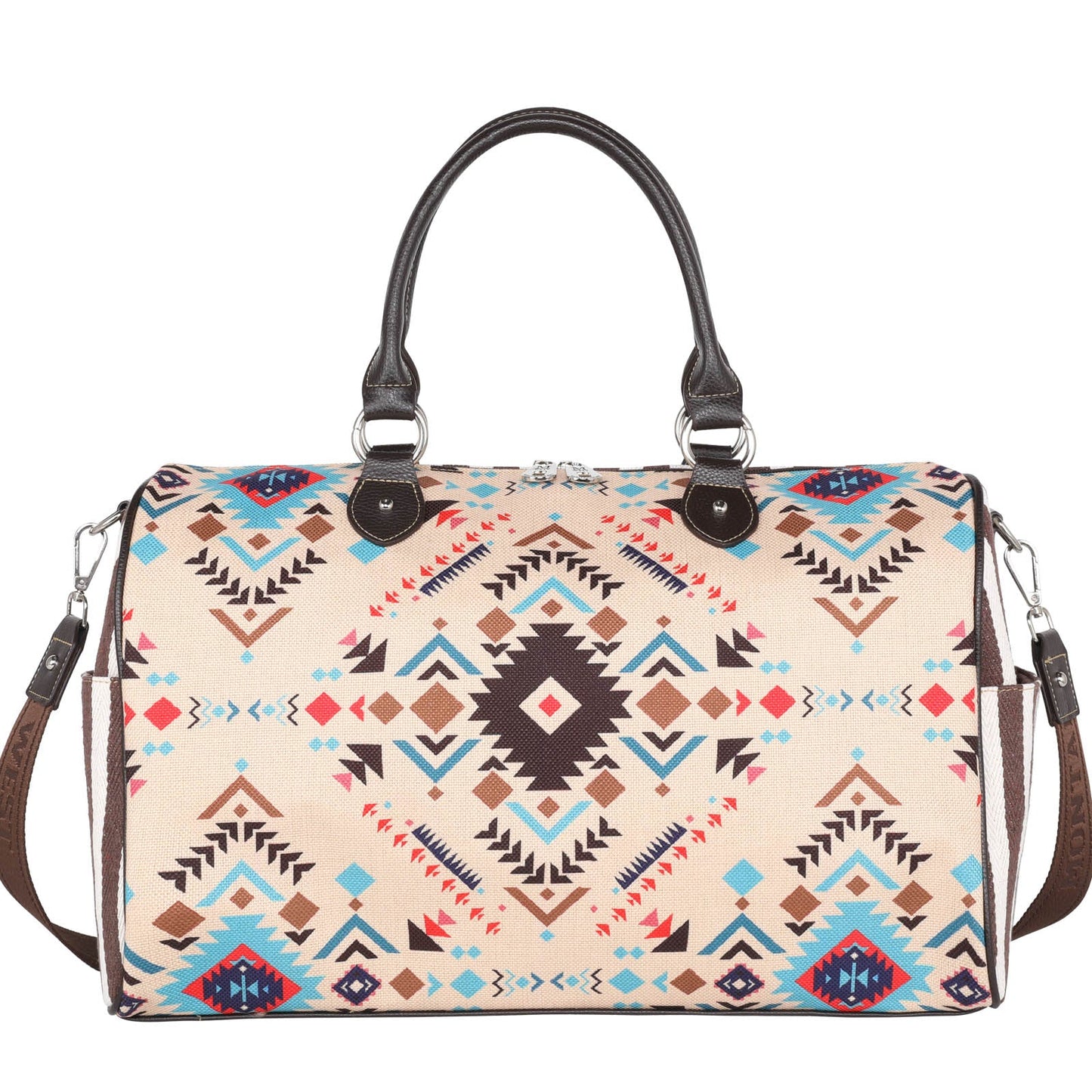 MW12355110 - Montana West Tan Southwest Geometric Print Canvas Weekender Bag