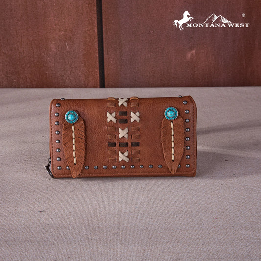 MW1259W010BR - Montana West Feather Collection Wallet BROWN