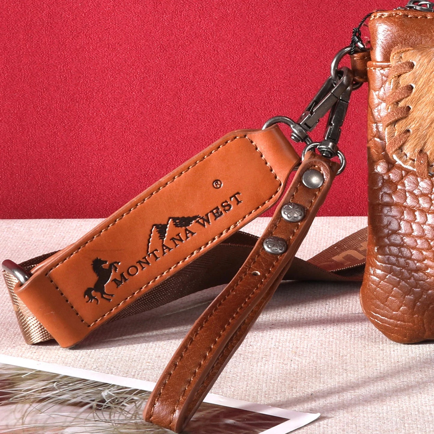 MW1268181TQ - Montana West Hair-On Cowhide Croc Embossed Clutch/Crossbody