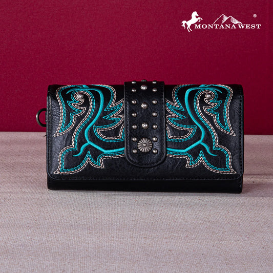 MW1247W018BLK - Montana West Embroidered Collection Wallet
