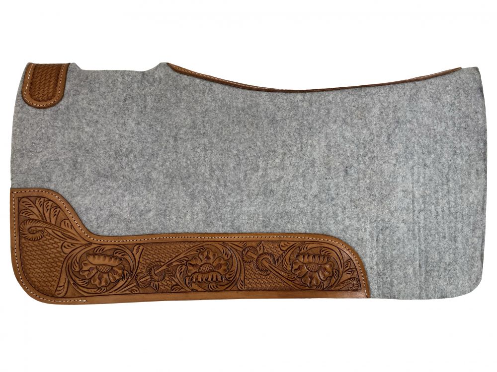PAD279 - 30" x 32" Contoured Felt Saddle Pad with Tooled Top Grain Wear Leathers