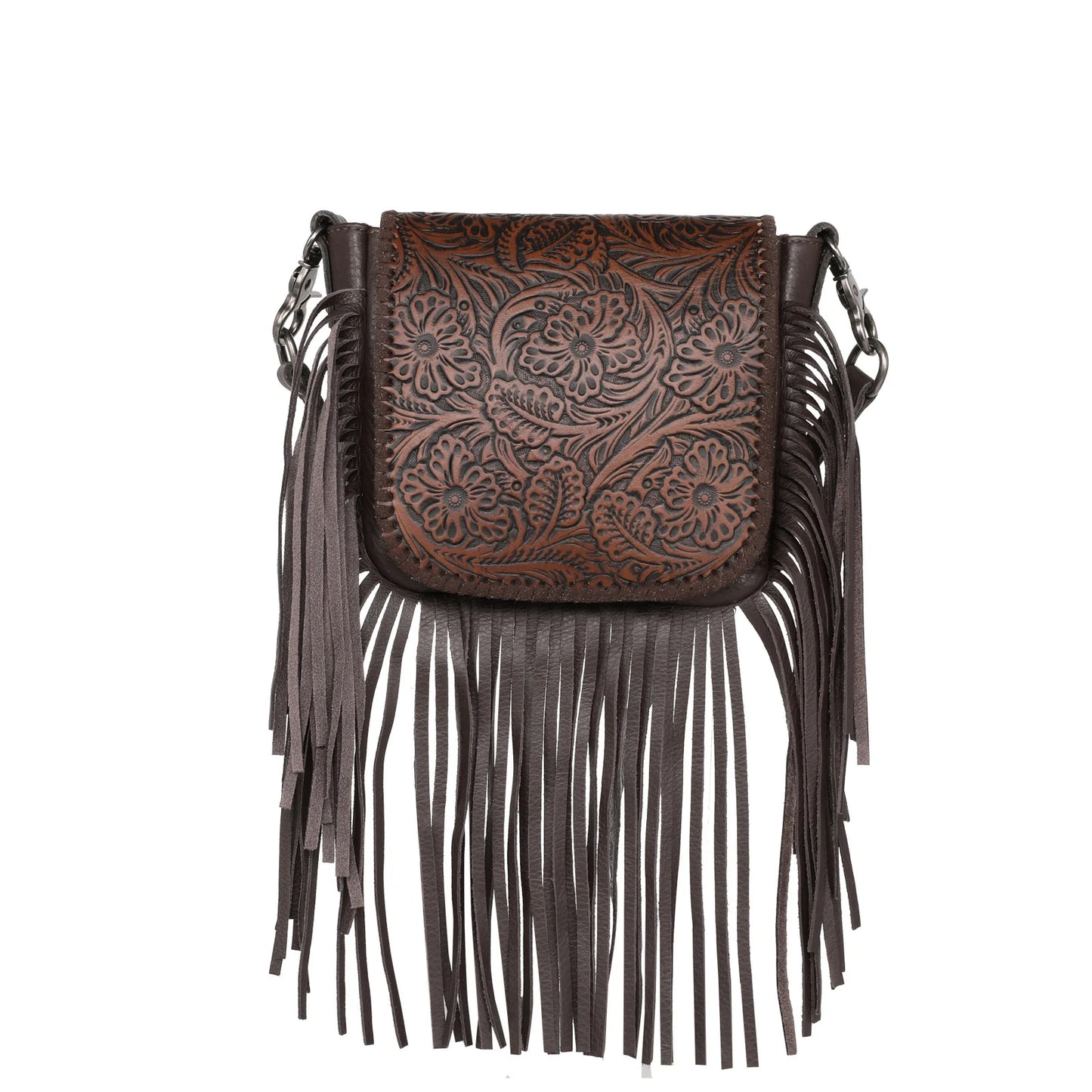RLCL159 - Montana West Genuine Leather Tooled Collection Fringe Crossbody