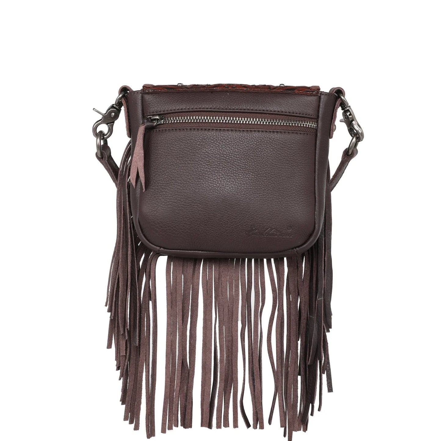 RLCL166CF - Montana West Genuine Leather Tooled Collection Fringe Crossbody