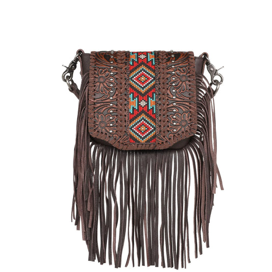 RLCL166CF - Montana West Genuine Leather Tooled Collection Fringe Crossbody