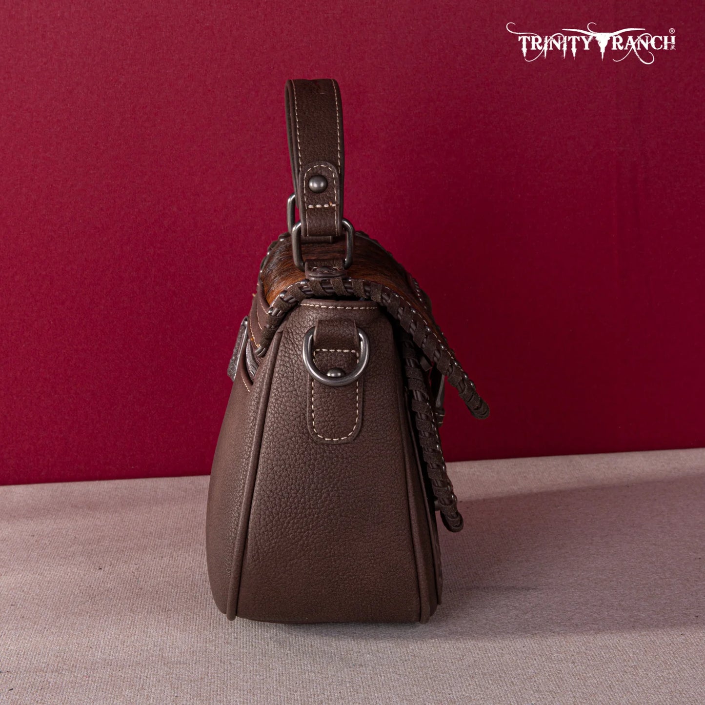 TR1498360CF - Trinity Ranch Hair-On Cowhide Saddle Shape Collection Crossbody/Satchel Coffee