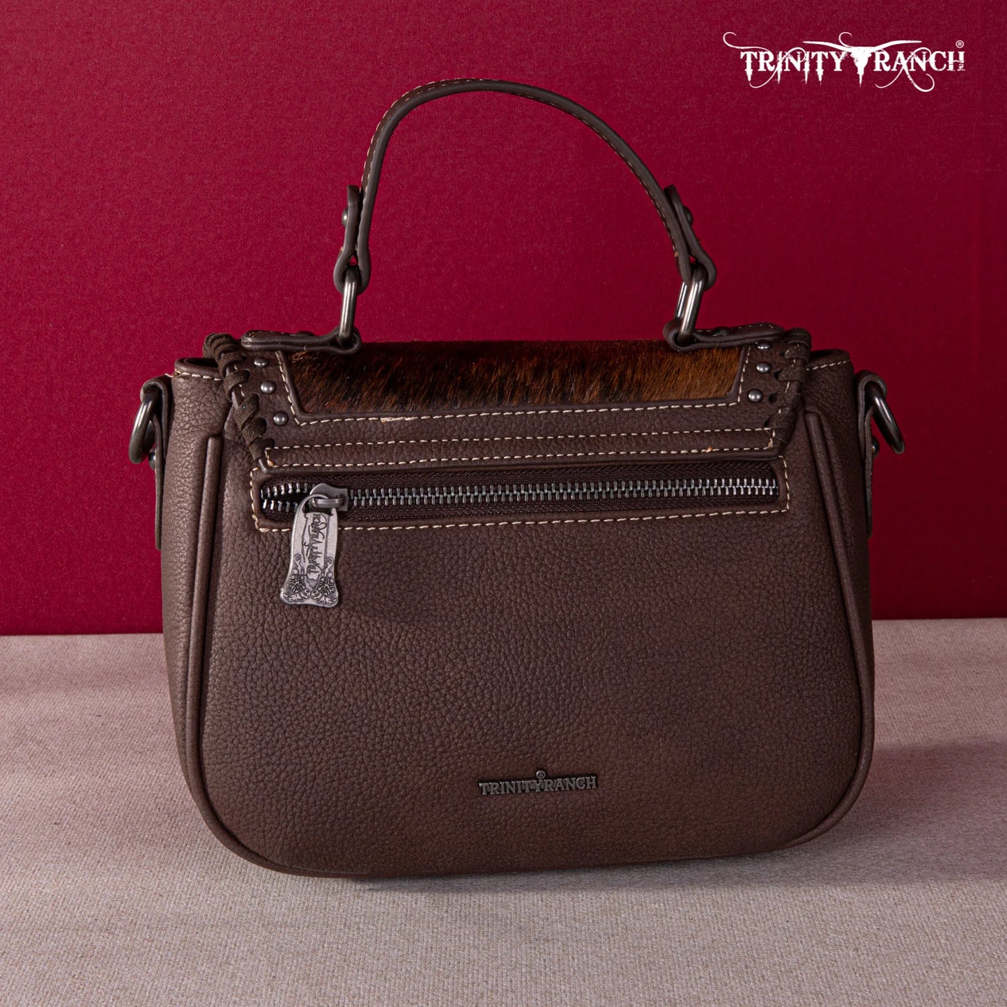 TR1498360CF - Trinity Ranch Hair-On Cowhide Saddle Shape Collection Crossbody/Satchel Coffee
