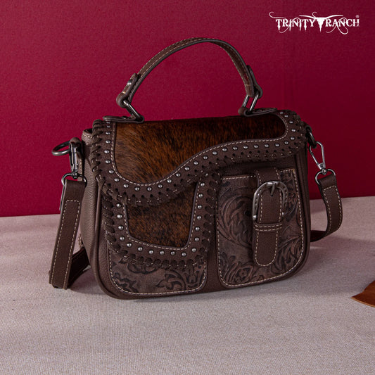TR1498360CF - Trinity Ranch Hair-On Cowhide Saddle Shape Collection Crossbody/Satchel Coffee
