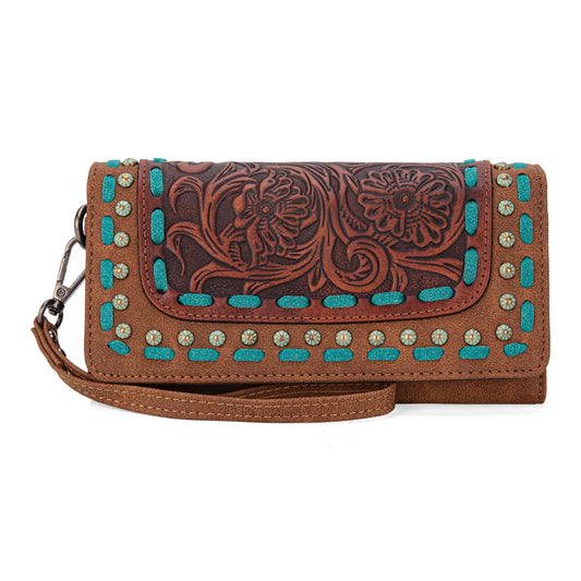 TR181W018BR - Trinity Ranch Floral Tooled Collection Wallet Brown