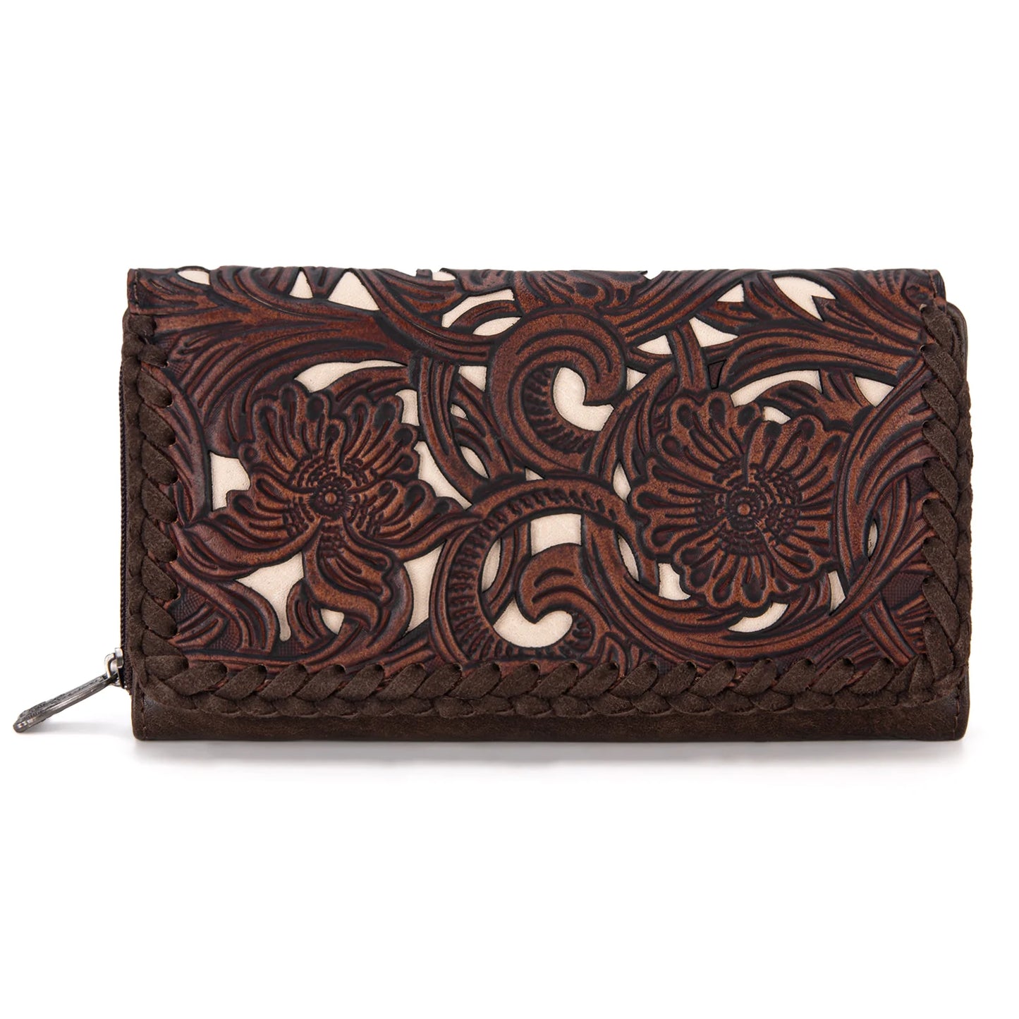 TR186W010CF - Trinity Ranch Floral Tooled Collection Wallet Coffee