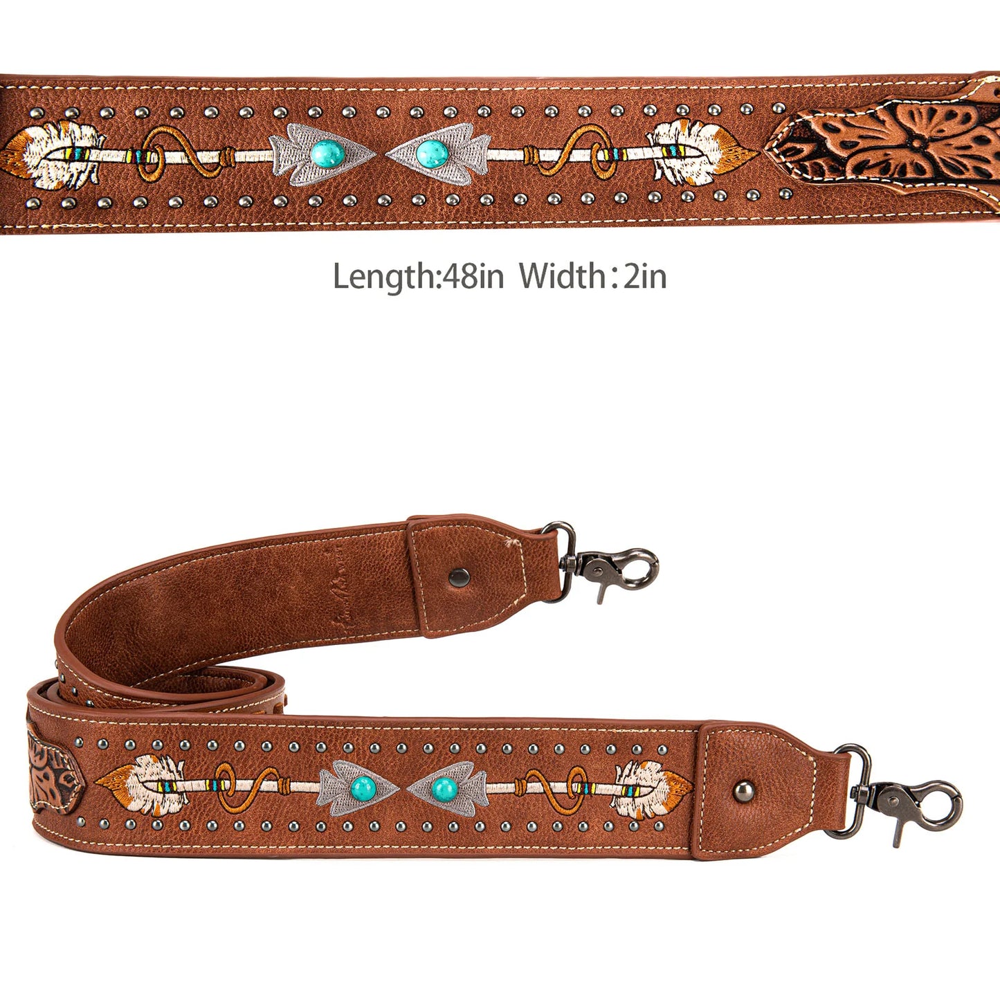 PST1006 - Montana West Western Guitar Style Floral Tooled Arrow" Crossbody Strap - Brown