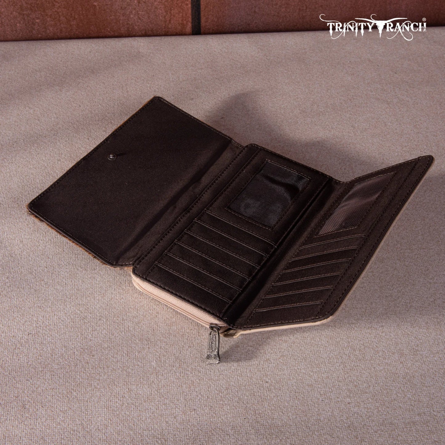 TR146W010KH - Trinity Ranch Genuine Hair-On Cowhide Wallet Khaki