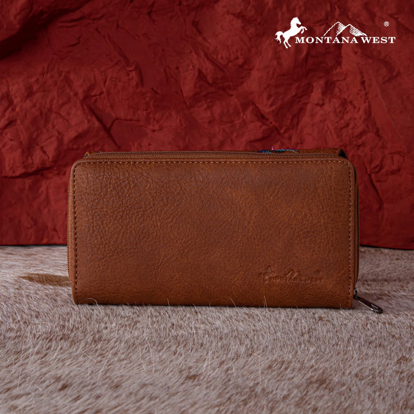 MW1242W010BR- Montana West Feather Embroidered Collection Wallet