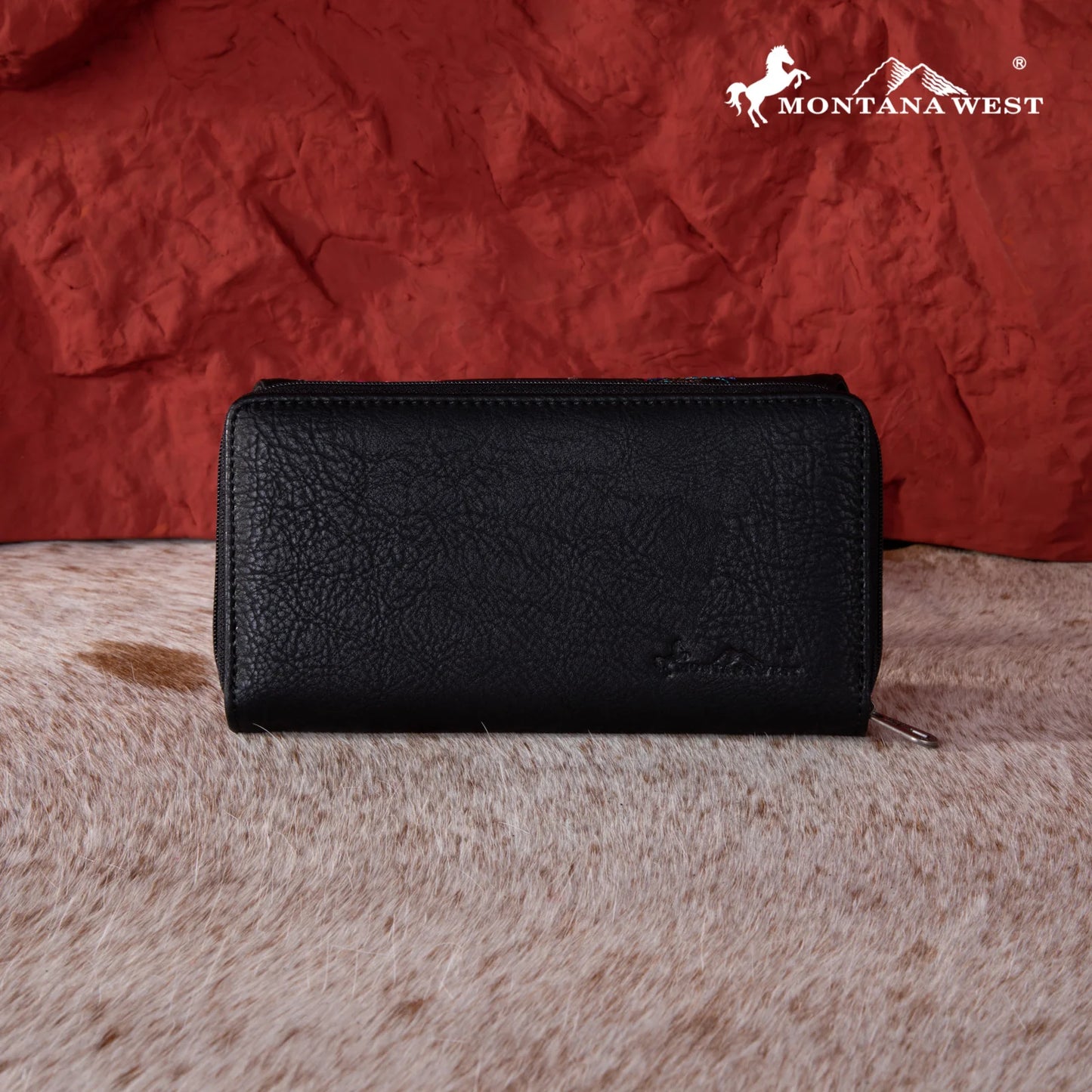 MW1242W010BK - Montana West Feather Embroidered Collection Wallet Black