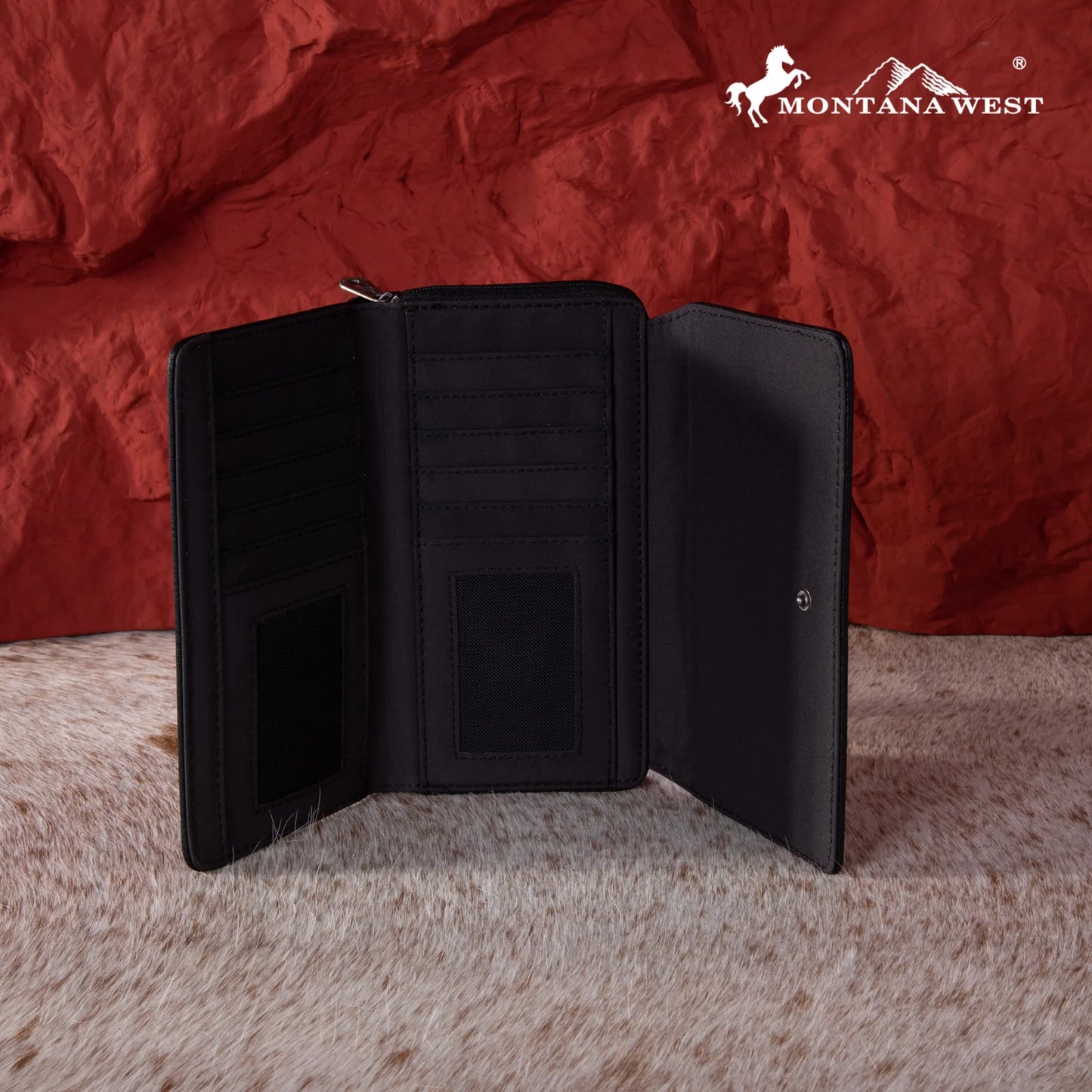 MW1242W010BK - Montana West Feather Embroidered Collection Wallet Black