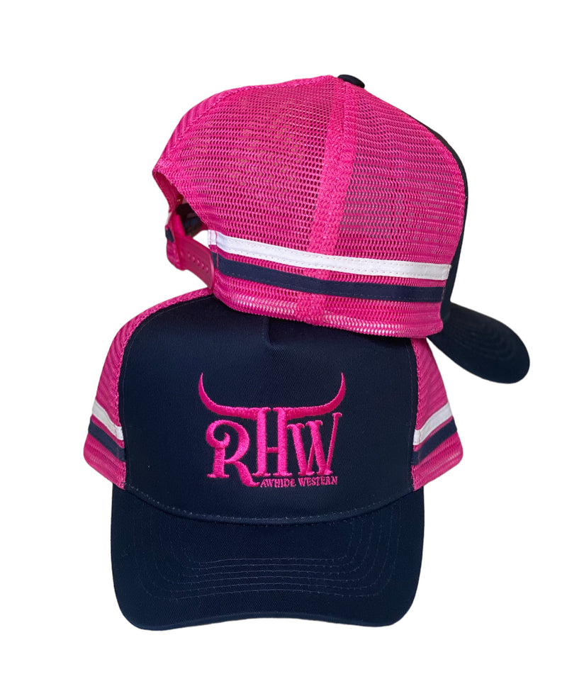 P4137 - RHW Navy & Pink Western Trucker Cap