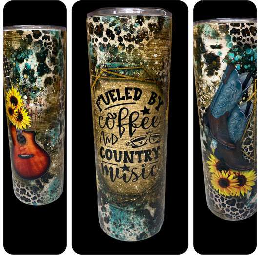A8209 - Fueled by coffee & country music  600ml Stainless Steel Insulated Tumbler